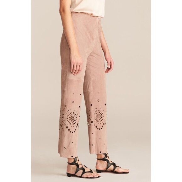 Rebecca Taylor Suede Pants Womens 6 Mocha Contemporary Boho Western Lace - Picture 1 of 10